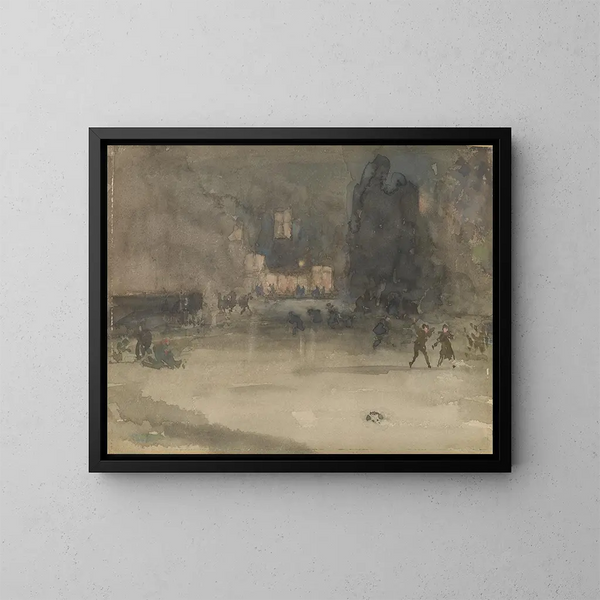 Nocturne in Amsterdam in Winter - James Abbott McNeill Whistler — framed artwork on a wall