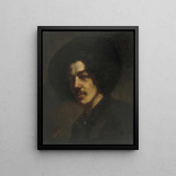 Portrait of Whistler with a hat - James Abbott McNeill Whistler — framed artwork on a wall