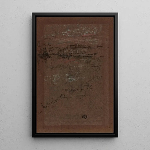 Sunset in red and brown - James Abbott McNeill Whistler — framed artwork on a wall