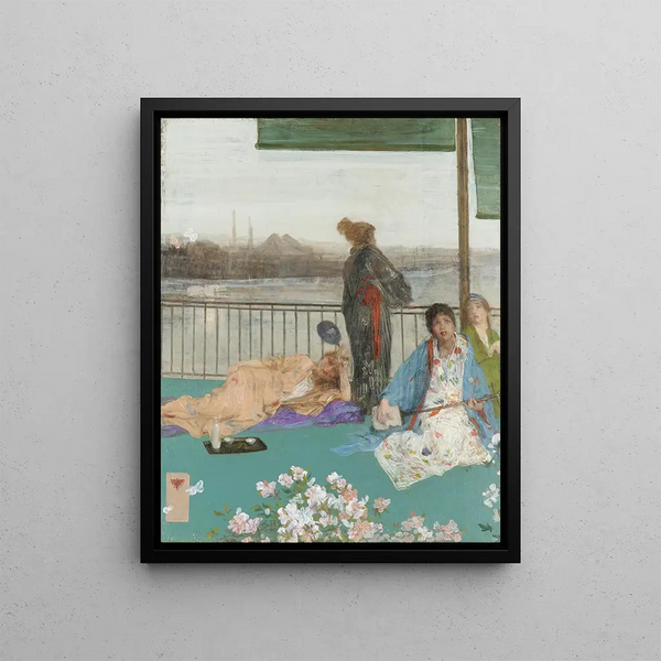 Variations en couleur de chair et vert: Le Balcon - James Abbott Mcneill Whistler — framed artwork on a wall