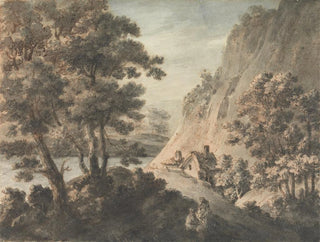 Landscape painting with river and figures - James Adam — artwork view