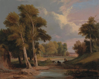 a wooded riverside landscape with fishermen - James Arthur O'Connor — artwork view