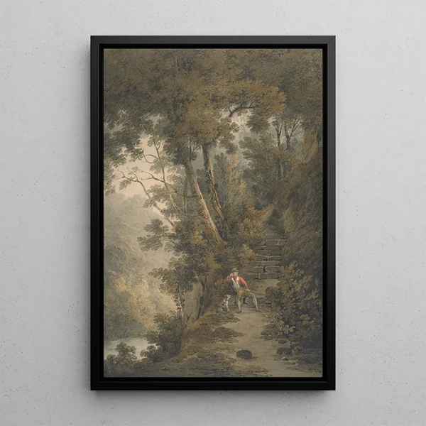 a scene in the woods at Bolton Abbey, Yorkshire - James Bourne — framed artwork on a wall