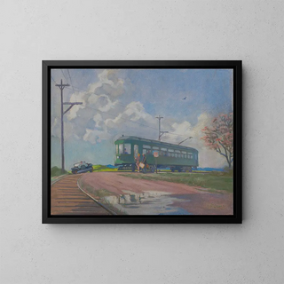 Intercity Stop Painting - James C. Kulhanek — framed artwork on a wall