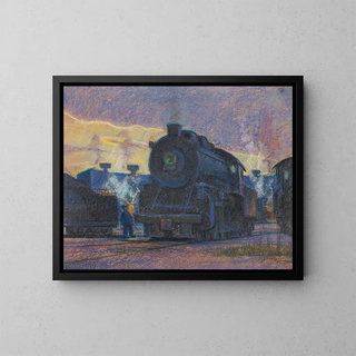 Crepuscule de la vapeur au dépôt de Lindale - James C. Kulhanek — framed artwork on a wall