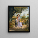 Mother and child near a trellis with Culver Cliff and the Isle of Wight in the distance - James Collinson — framed artwork on a wall