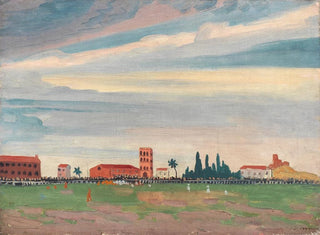 Football match painting in Collioure - James Dickson Innes — artwork view