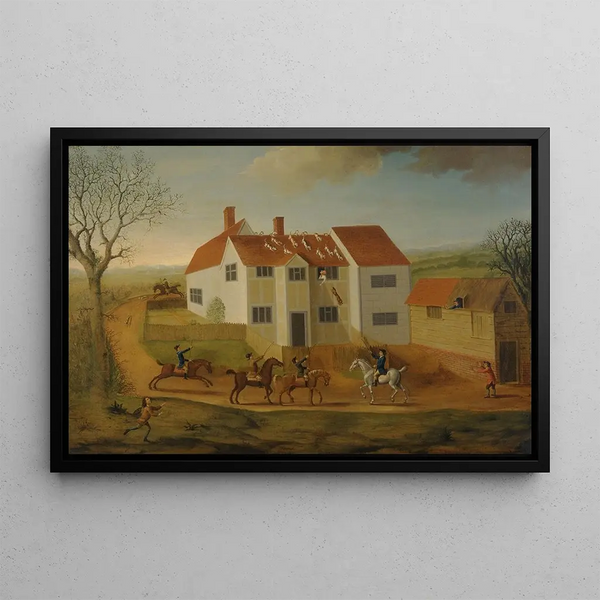 John Sidey and his dogs at a farm near Hadleigh, Suffolk - James Dunthorne — framed artwork on a wall