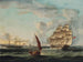 Frigate approaching the mouth of the Tagus with a steamboat passing the Belém Tower in Lisbon - James Edward Buttersworth — artwork view