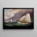 Voluntary and thistle painting off the coast of New York Harbor, America's Cup - James Edward Buttersworth — framed artwork on a wall