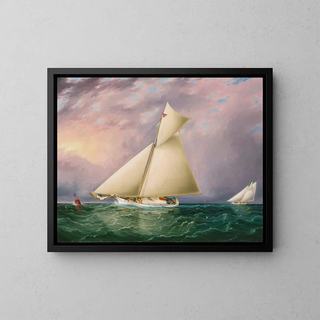 Course de yachts dans le port de New York - James Edward Buttersworth — framed artwork on a wall