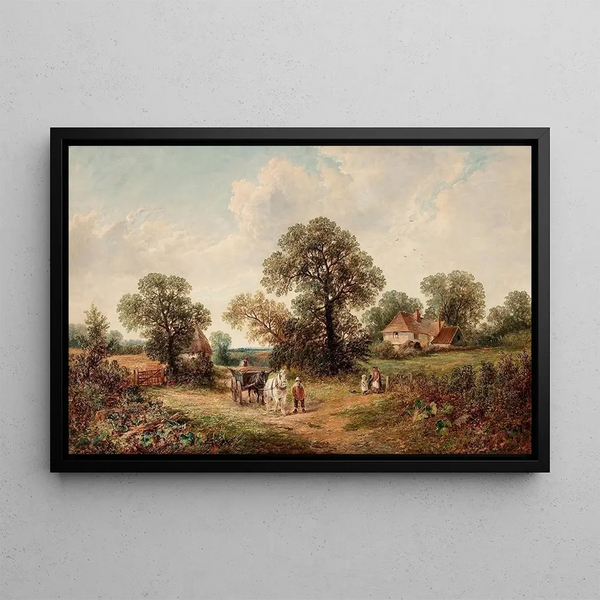 Sussex Landscape Painting Rural scene with hay cart - James Edwin Meadows — framed artwork on a wall