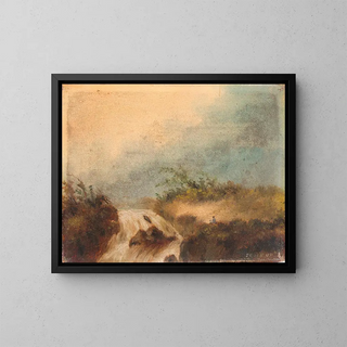 Landscape Painting with Waterfall - James Ensor — framed artwork on a wall
