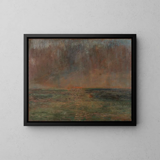 Large seascape painting at sunset - James Ensor — framed artwork on a wall