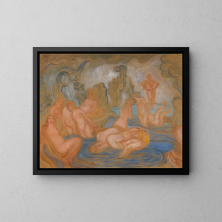 Les Baigneuses, lignes courbes et ondulées - James Ensor — framed artwork on a wall