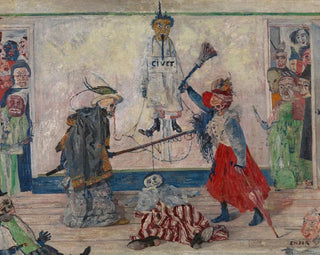 Skeletons fighting over the body of a hanged man - James Ensor — artwork view