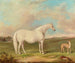 a gray mare, a lurcher, and a dead hare in a landscape - James Freeman — artwork view
