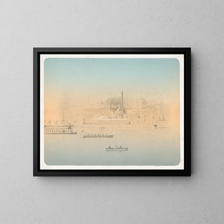 Scene of navigation on the Schuylkill River - James Fuller Queen — framed artwork on a wall