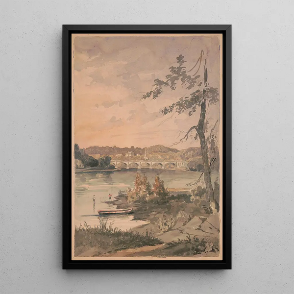 Boys Fishing on the Banks of the Schuylkill River in Philadelphia - James Fuller Queen — framed artwork on a wall