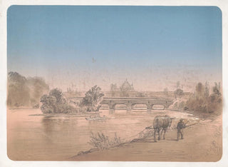 a man walking with a mule along a trail beside the Schuylkill River - James Fuller Queen — artwork view