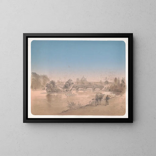 a man walking with a mule along a trail beside the Schuylkill River - James Fuller Queen — framed artwork on a wall