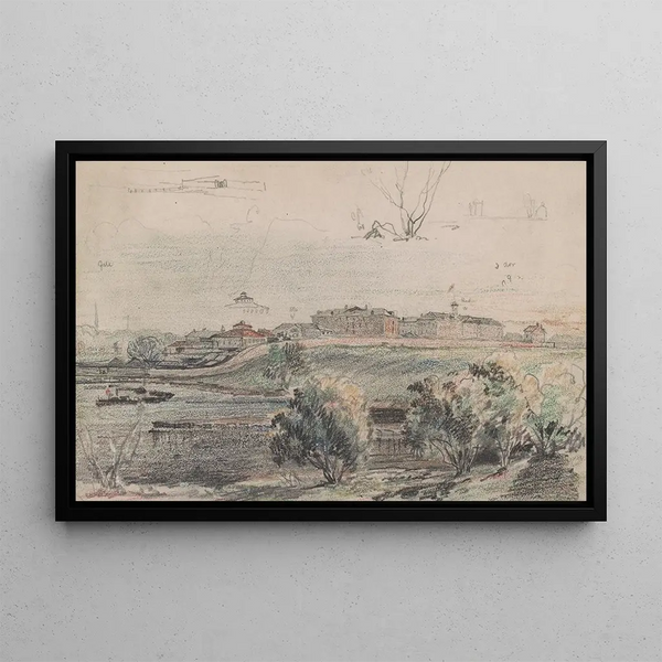 Philadelphia or perhaps Camden probably from the banks of the Delaware given the steam ferry on the left - James Fuller Queen — framed artwork on a wall