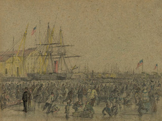 Scene on the Delaware River in Philadelphia during the harsh winter of 1856 - James Fuller Queen — artwork view
