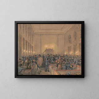 Croquis painting with the Co B 8th Regiment Pa Ma under the officers of the old guard of Southwark at Chambersburg - James Fuller Queen — framed artwork on a wall