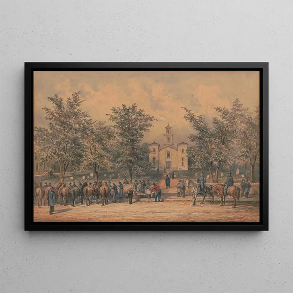 Croquis painting with Co B 8th Reg Pa Ma under the officers of the Southwark Guard dining the regulars - James Fuller Queen — framed artwork on a wall