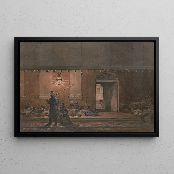sketches with the B company of the 8th Pennsylvania regiment under the officers of the old guard of Southwark in Harrisburg, Pennsylvania - James Fuller Queen — framed artwork on a wall