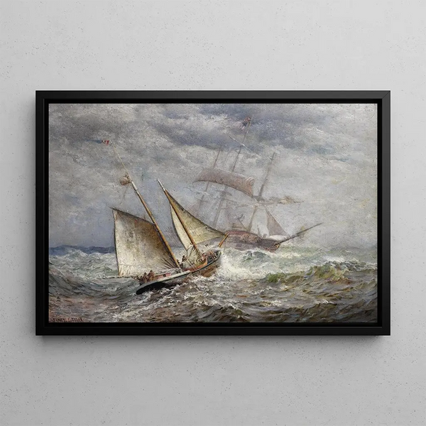 American ships meeting at sea - James Gale Tyler — framed artwork on a wall