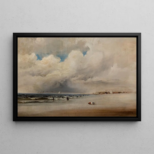 Beach scene with dramatic sky - James Hamilton — framed artwork on a wall