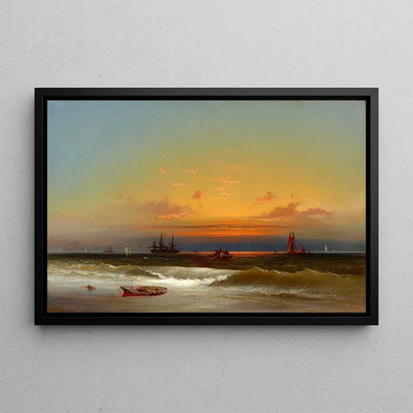 Marine Landscape Painting at Sunset - James Hamilton — framed artwork on a wall