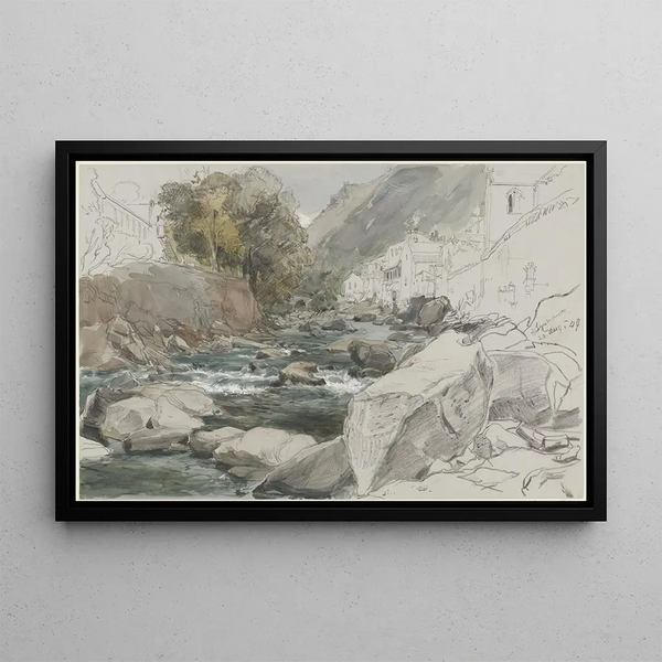 View at Lynmouth, Devon - James Holland — framed artwork on a wall