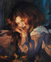 Cat by the firelight - James Jebusa Shannon — artwork view