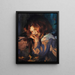Cat by the firelight - James Jebusa Shannon — framed artwork on a wall