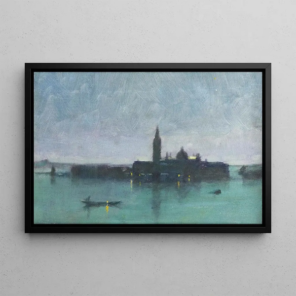 San Giorgio Maggiore depuis la lagune au clair de lune, Venise - James Jebusa Shannon — framed artwork on a wall
