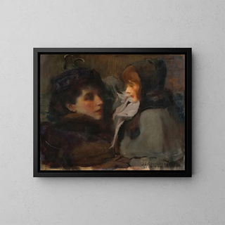 The woman and the daughter of the artist - James Jebusa Shannon — framed artwork on a wall