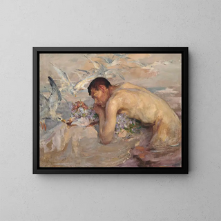 The Triton and the Young Girl - James Jebusa Shannon — framed artwork on a wall