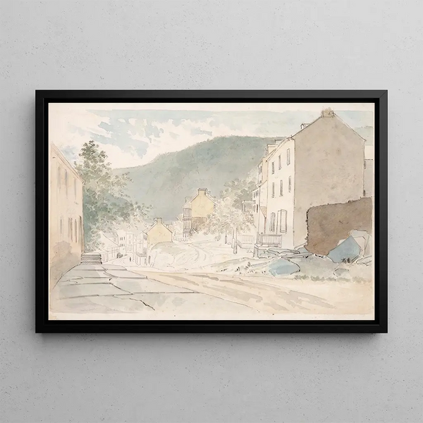 Washington St Harpers Ferry W Virginia Painting Saturday 21 June 1873 6 pm left light - James Madison Alden — framed artwork on a wall