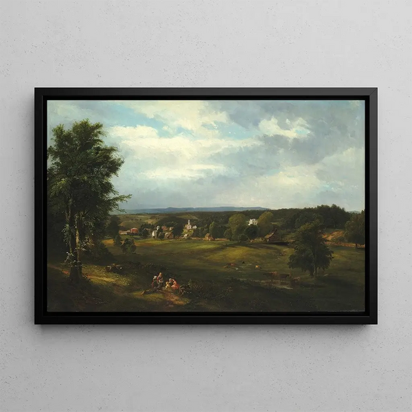 Scene of a village near Albany, New York - James McDougal Hart — framed artwork on a wall