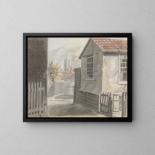View of a distant church - James Miller — framed artwork on a wall