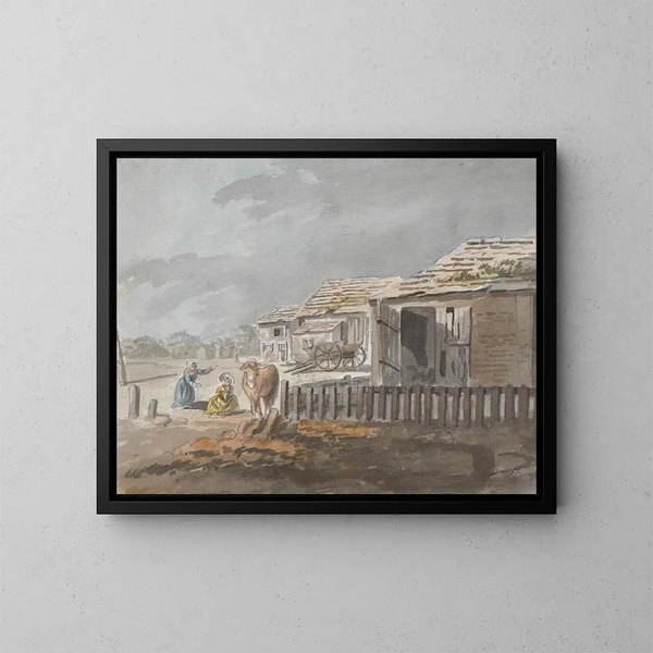 Figures at the Farm - James Miller — framed artwork on a wall