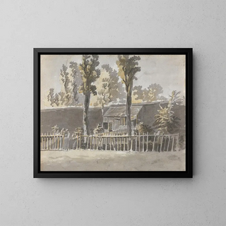 Trees in front of a house - James Miller — framed artwork on a wall