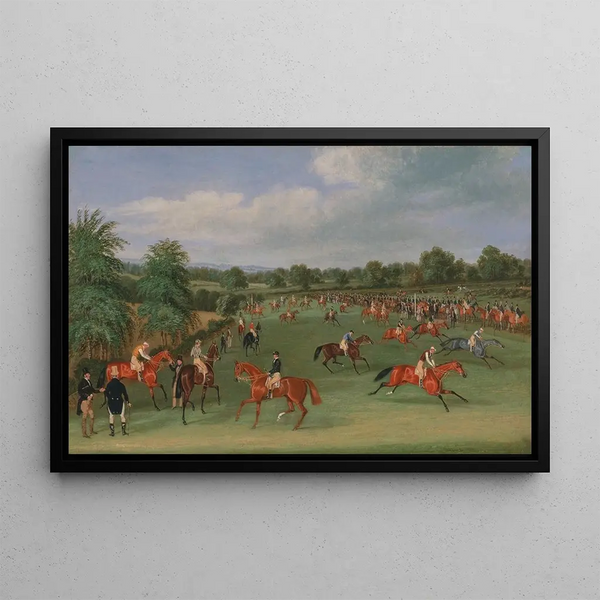 Epsom Derby, start preparation - James Pollard — framed artwork on a wall