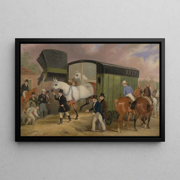 The Animals of Derby, the arrival - James Pollard — framed artwork on a wall