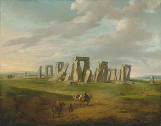 Stonehenge with a cart and travelers on horseback - James Ross — artwork view