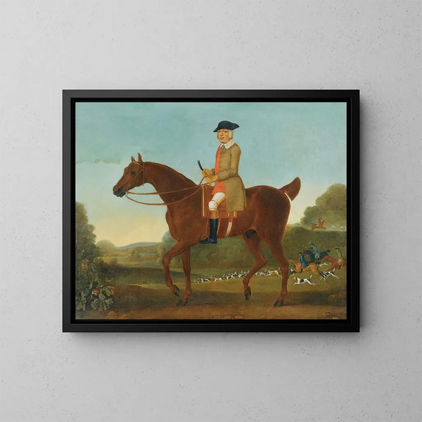 Portrait of a gentleman traditionally identified as Fulwar, 4th Earl of Craven, on his hunting horse - James Seymour — framed artwork on a wall