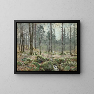 Sunny April Morning Painting in Betws-y-Coed, North Wales - James Thomas Watts — framed artwork on a wall