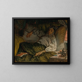 a reclining lady - James Tissot — framed artwork on a wall